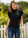 Heart Confetti Mock Neck Keyhole Back Blouse