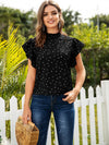Heart Confetti Mock Neck Keyhole Back Blouse