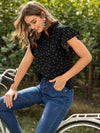Heart Confetti Mock Neck Keyhole Back Blouse