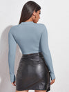 Mock Neck Cut out Rib knit Slim Crop Tee