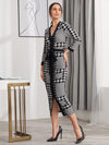Houndstooth Split Hem Belted Dress