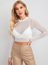 Sheer Mesh Long Sleeve Crop Top Without Bra