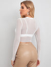 Sheer Mesh Long Sleeve Crop Top Without Bra