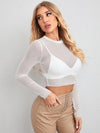Sheer Mesh Long Sleeve Crop Top Without Bra