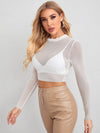 Sheer Mesh Long Sleeve Crop Top Without Bra