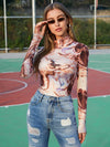SXY High Neck Marled Print Form Fitted Tee