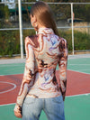 SXY High Neck Marled Print Form Fitted Tee