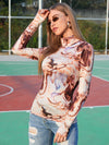 SXY High Neck Marled Print Form Fitted Tee
