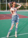 SXY High Neck Marled Print Form Fitted Tee
