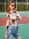 SXY High Neck Marled Print Form Fitted Tee