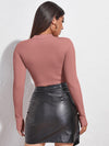 Mock Neck Cut out Rib knit Slim Crop Tee
