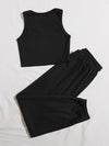 Rib knit Tank Top Drawstring Waist Sweatpants Set