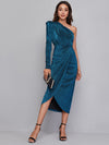 One Shoulder Wrap Hem Glitter Dress
