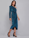 One Shoulder Wrap Hem Glitter Dress