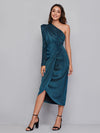 One Shoulder Wrap Hem Glitter Dress