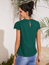 Scallop Trim Laser Cut Sleeve Pleated Detail Top