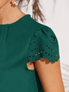 Scallop Trim Laser Cut Sleeve Pleated Detail Top