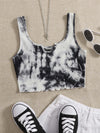 Tie Dye Lettuce Trim Rib knit Crop Tank Top