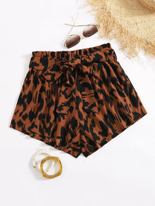  All Over Print Belted Shorts