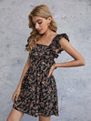 Square Neck Ruffle Trim Floral Dress