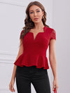 Sweetheart Lace Sleeve Peplum Top