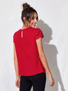 Scallop Trim Laser Cut Sleeve Pleated Detail Top