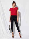 Scallop Trim Laser Cut Sleeve Pleated Detail Top