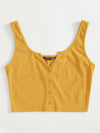 EZwear F Notched Neck Button Front Cropped Tank Top
