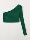 One Shoulder Rib knit Crop Top