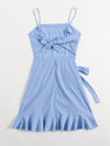 MOD Cut Out Tie Back Ruffle Trim Wrap Hem Slip Dress