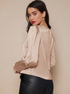 Buttoned Cuff Lantern Sleeve Satin Top