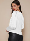 Buttoned Cuff Lantern Sleeve Satin Top