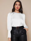 Buttoned Cuff Lantern Sleeve Satin Top