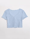 Buttoned Front Lettuce Trim Rib knit Tee