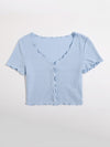 Buttoned Front Lettuce Trim Rib knit Tee