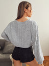 EZwear F V neck Drop Shoulder Rib knit Crop Tee
