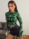 Lettuce Edge Marble Mesh Top Without Bra
