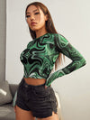 Lettuce Edge Marble Mesh Top Without Bra