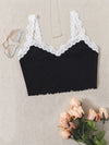Contrast Lace Lettuce Trim Rib knit Crop Cami Top