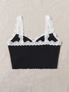 Contrast Lace Lettuce Trim Rib knit Crop Cami Top