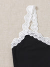 Contrast Lace Lettuce Trim Rib knit Crop Cami Top