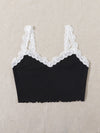 Contrast Lace Lettuce Trim Rib knit Crop Cami Top