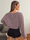EZwear F V neck Drop Shoulder Rib knit Crop Tee