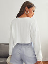 EZwear F V neck Drop Shoulder Rib knit Crop Tee