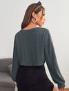 EZwear F V neck Drop Shoulder Rib knit Crop Tee