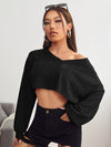 EZwear F V neck Drop Shoulder Rib knit Crop Tee