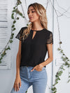 EMERY ROSE Keyhole Neck Lace Sleeve Top