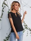 EMERY ROSE Keyhole Neck Lace Sleeve Top