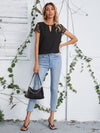 EMERY ROSE Keyhole Neck Lace Sleeve Top