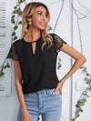 EMERY ROSE Keyhole Neck Lace Sleeve Top
